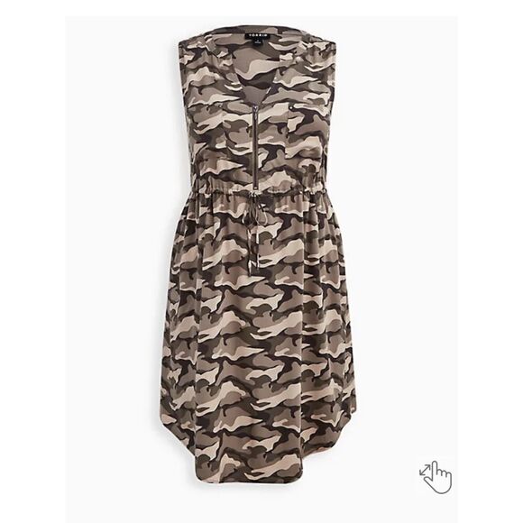 TORRID SLEEVELESS ZIP-FRONT SHIRT DRESS - STRETCH CHALLIS CAMO (Sz 0) - Picture 1 of 8